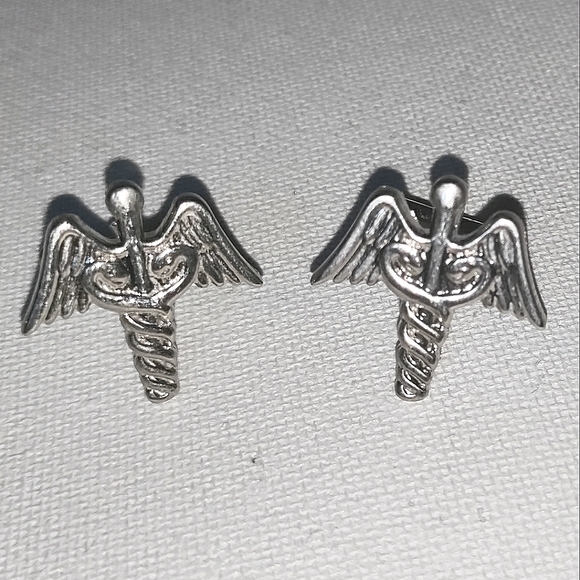 NEW Cufflinks: "Caduceus". Medical Industry. Elevation. Silver-Tone, Bullet Back - Picture 5 of 5